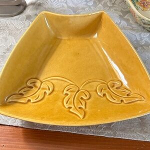 Elegant Yellow Leaf Motif Ceramic Dish